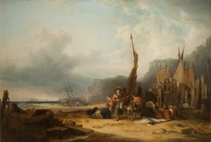 Kustscène met schepen door William Snr. Shayer